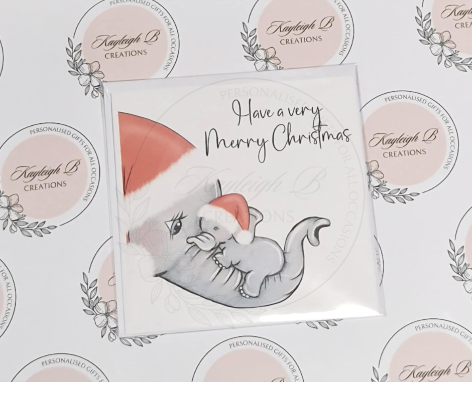 Christmas Card - Elephant and Baby Design